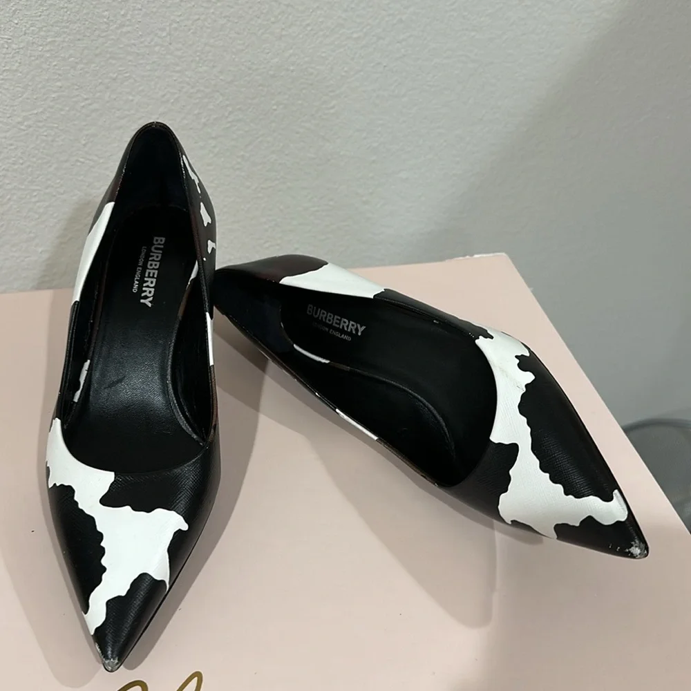 BURBERRY aubri animal print pumps heels pointed toe cow printed authentic - Picture 7 of 7